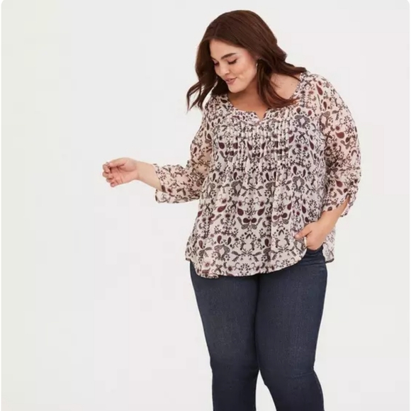 TORRID CHIFFON pintuck Blouse Top Fall Paisley Plus Curvy Preppy - Picture 2 of 13